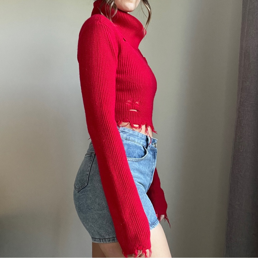 🔥Distressed Cropped Turtle Neck - Picture 3 of 12